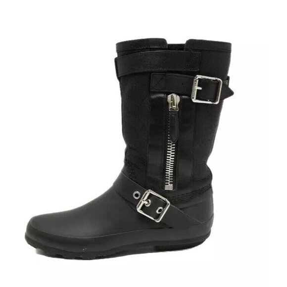 Burberry Black Claredon Shearling Riding Combat Boots Size 9 - Picture 1 of 16